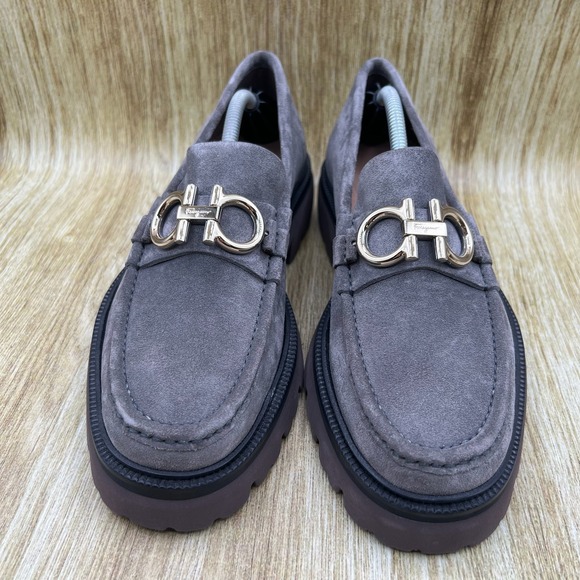 Salvatore Ferragamo Gancini Lug Loafers Men\'s Size 6 EE Grey Suede Italian Made main image 10